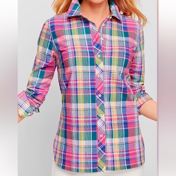 Talbots Tops - Talbots Madras Classic Cotton Shirt Plaid Button Up Shirt Timeless Style Size XL